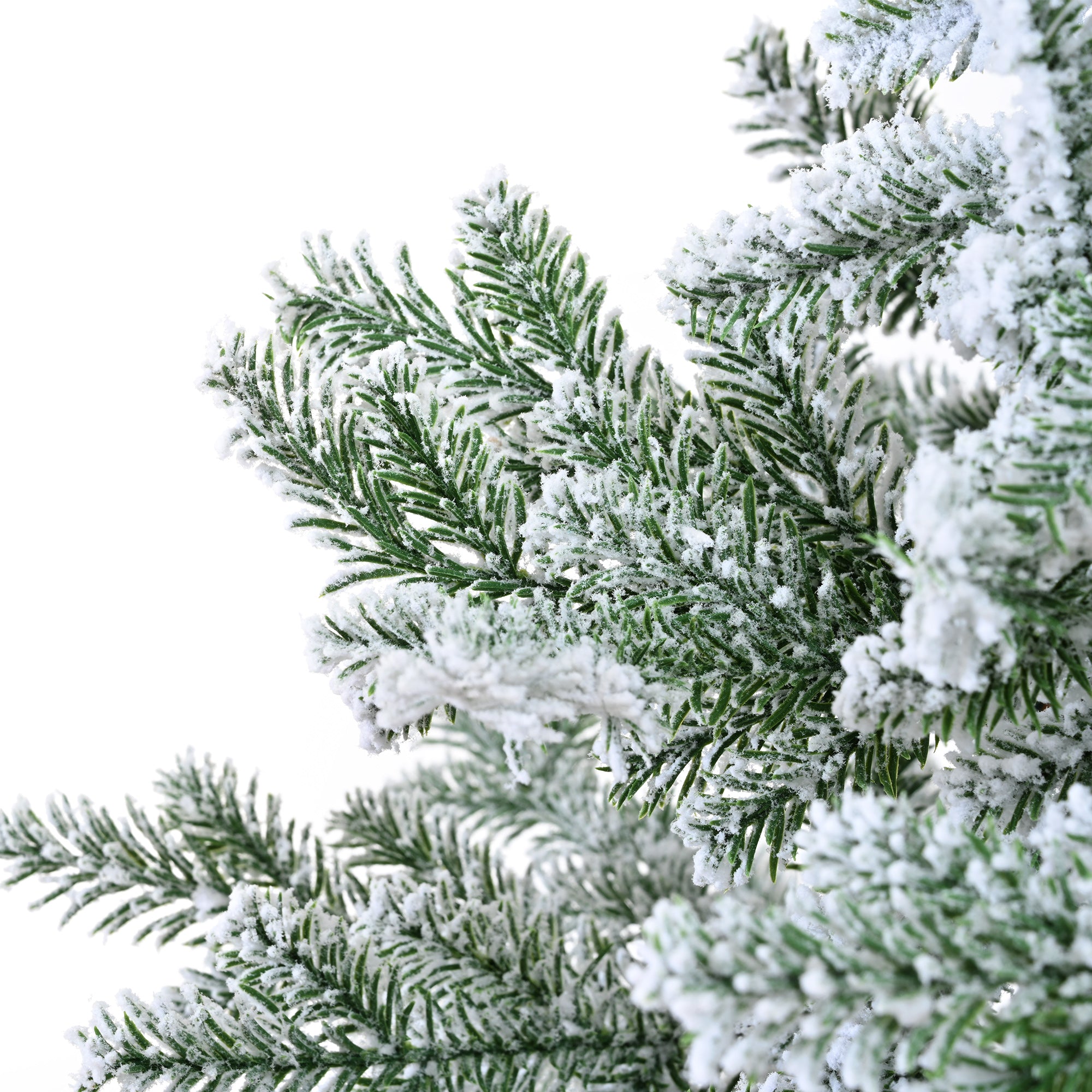 Premium 7ft Snow Flocked Hinged Artificial Spruce Christmas Tree - Realistic White Snow Tips, PE+PVC, Sturdy Metal Stand for Home, Office, Party Decor
