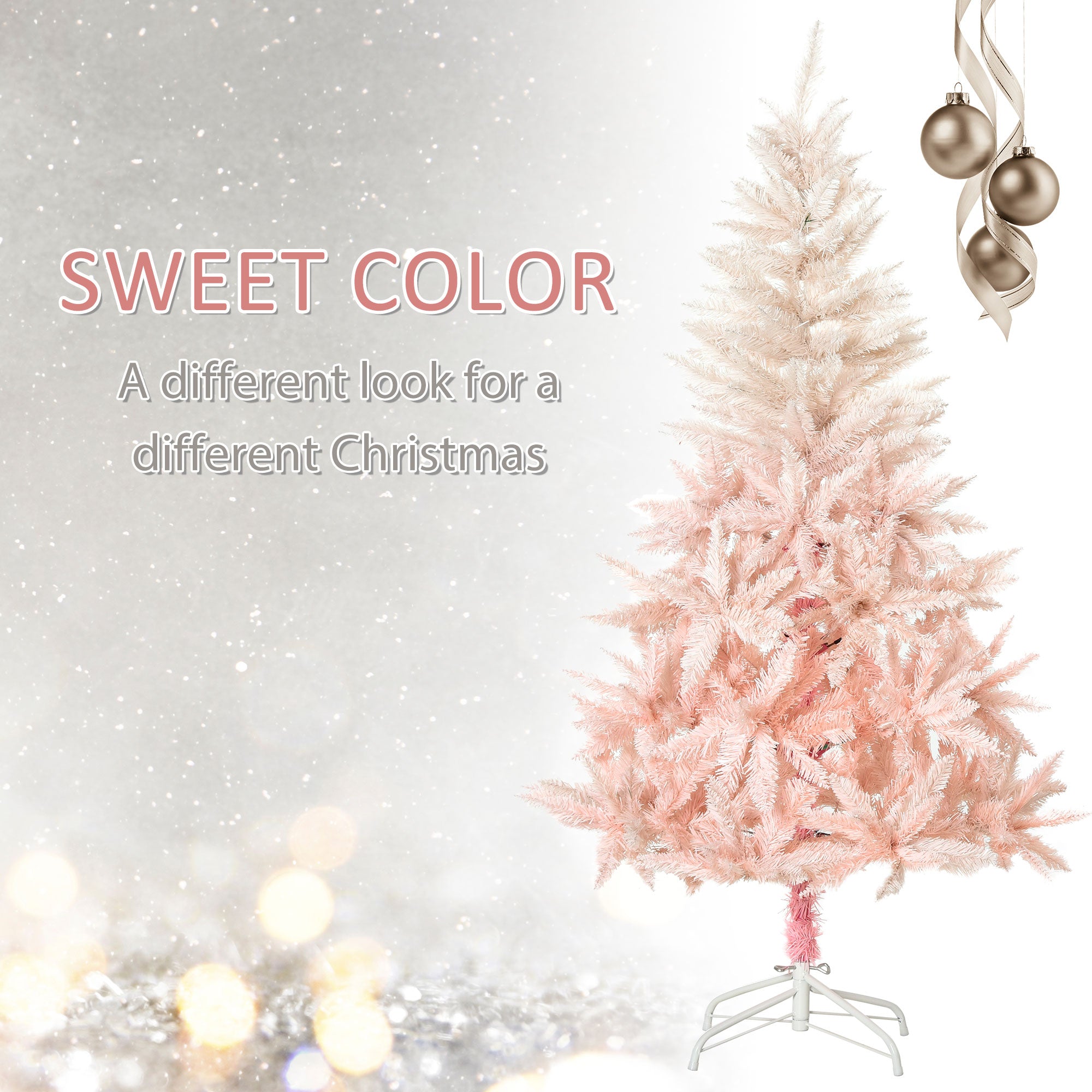 HOMCOM 7ft Pink Unlit Spruce Artificial Christmas Tree: 1000 Realistic Tips, Flame Retardant Plastic, Easy Assembly for Home & Holiday Decor