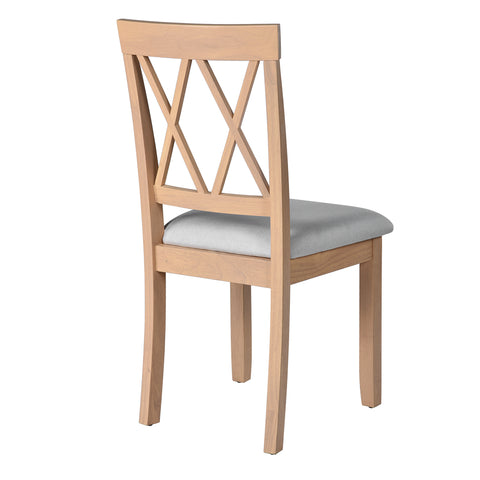 Farmhouse 5-Piece Extendable Dining Set: Natural Drop Leaf Table & 4 Upholstered Chairs for Small Kitchens, Solid Wood & MDF, Space-Saving Design