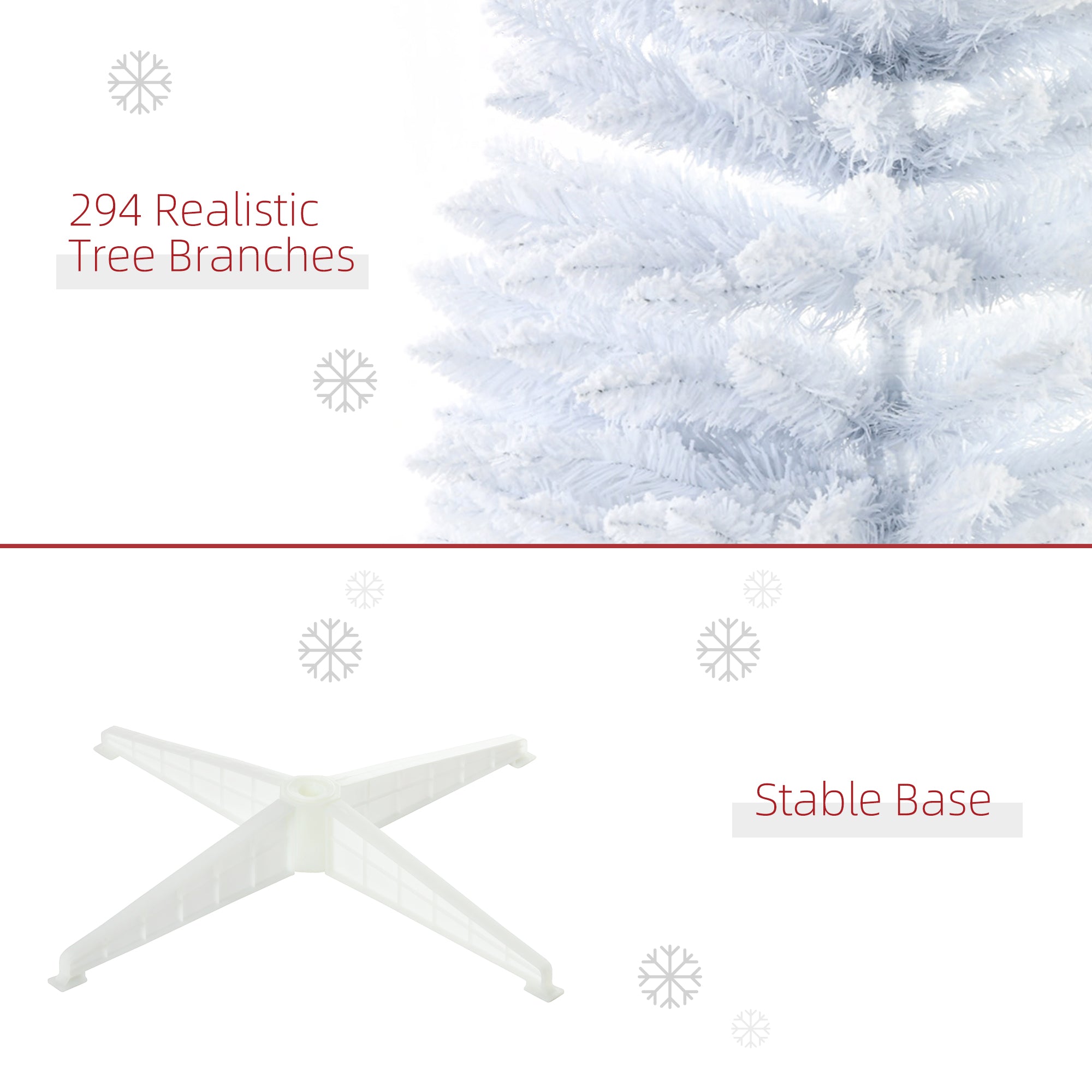 HOMCOM 5' Snow Flocked Pencil Christmas Tree - Slim White Xmas Tree with Realistic Branches & Plastic Base for Indoor Home Decoration. Easy Assembly & Storage.