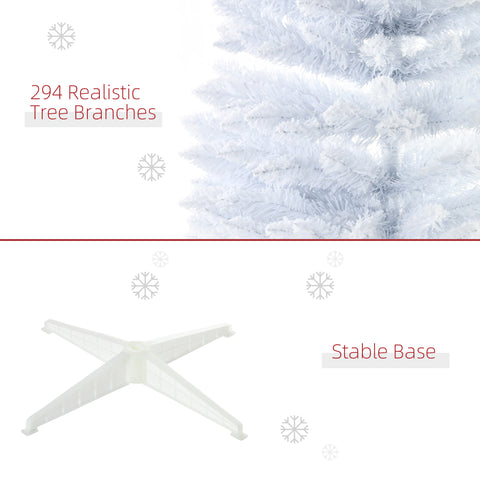 HOMCOM 5' Snow Flocked Pencil Christmas Tree - Slim White Xmas Tree with Realistic Branches & Plastic Base for Indoor Home Decoration. Easy Assembly & Storage.