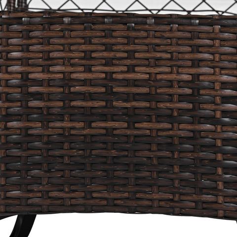 3-Piece Brown Rattan Outdoor Chat Set: 2 Swivel Rocker Chairs &amp; Glass Top Table for Garden Patio Balcony, Weather-Resistant Wicker Seating Group with Cushions