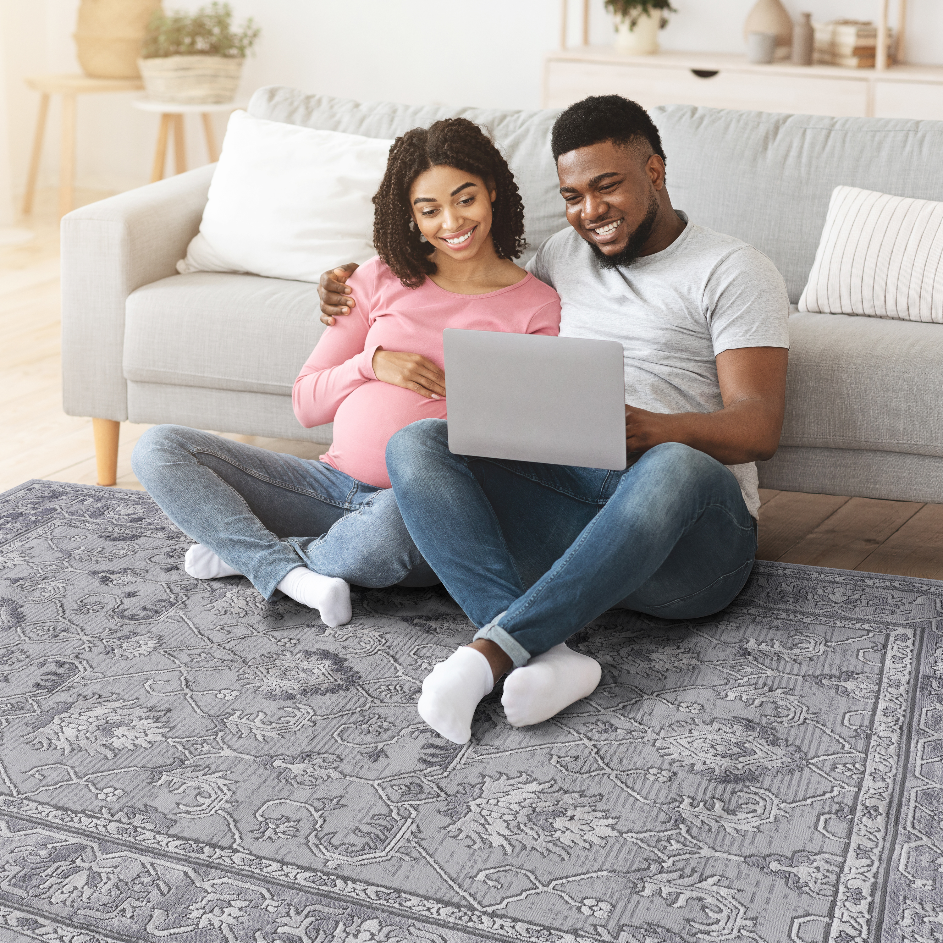 MARFI Collection 5x7 Grey Oriental Area Rug: Trendy Stain-Resistant Polyester, Kid &amp; Pet-Friendly, Durable Medium Pile (0.35"), Turkish Made