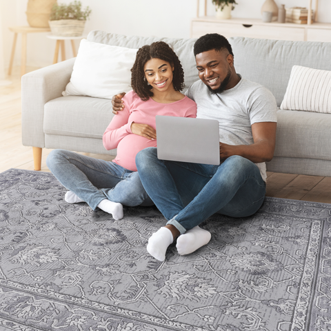 MARFI Collection 5x7 Grey Oriental Area Rug: Trendy Stain-Resistant Polyester, Kid &amp; Pet-Friendly, Durable Medium Pile (0.35"), Turkish Made