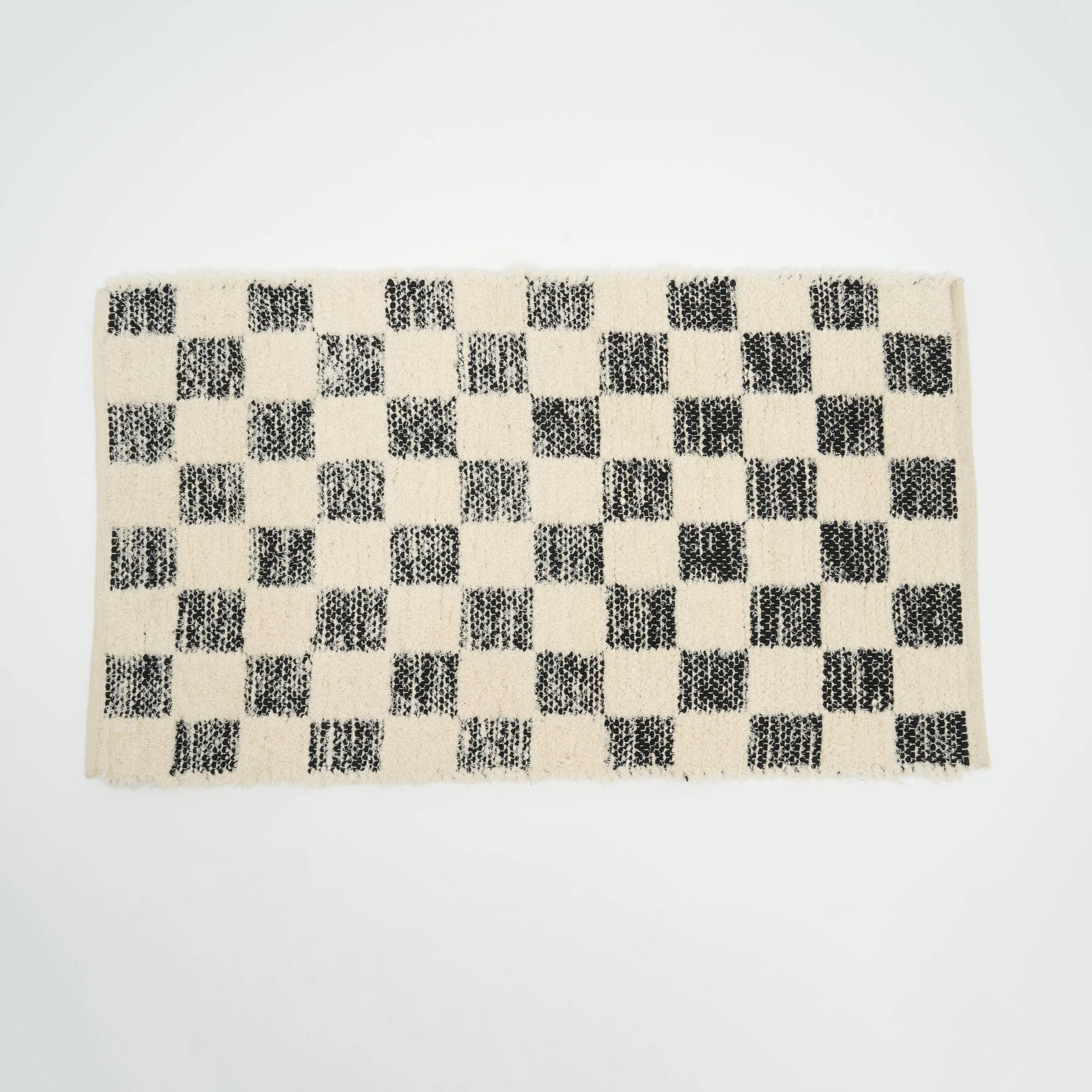 Checker 36x24" Scatter Rug: Soft Cotton Blend Accent Rug for Living Room, Bedroom, Entryway | Textured Black Handmade Look, Durable &amp; Easy Care Home Decor