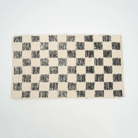 Checker 36x24" Scatter Rug: Soft Cotton Blend Accent Rug for Living Room, Bedroom, Entryway | Textured Black Handmade Look, Durable &amp; Easy Care Home Decor
