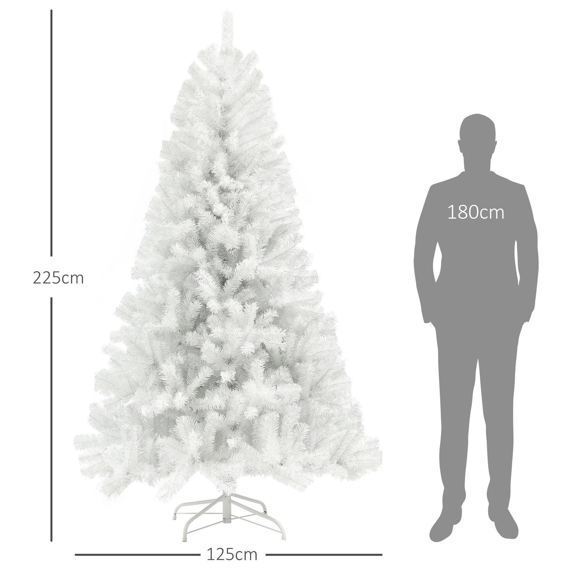 HOMCOM 7.5ft White Artificial Christmas Tree - Auto Open Unlit Xmas Tree with 1346 Realistic Branch Tips, Flame-Retardant, Steel Base - Perfect Holiday Home & Office Decor