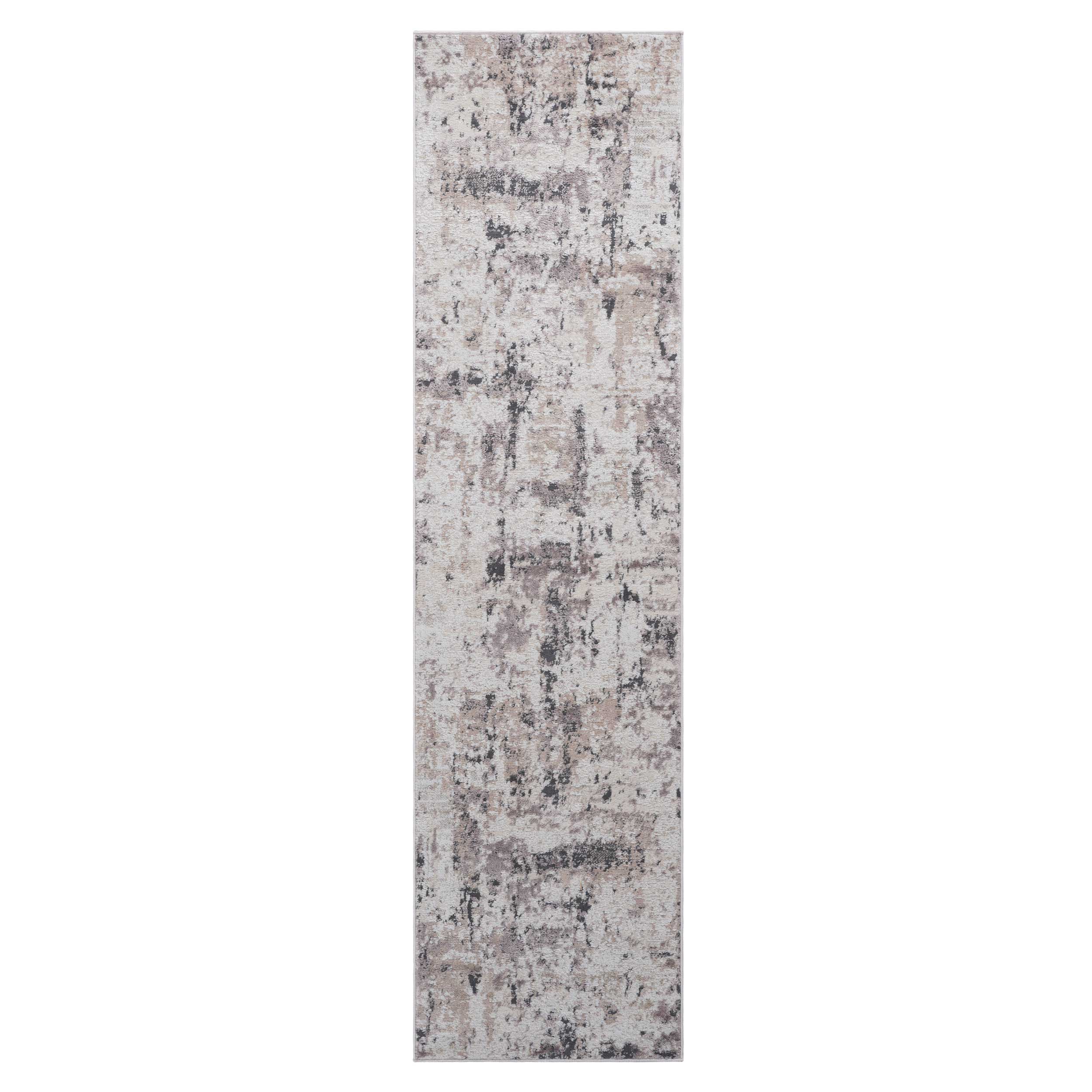 PAYAS Collection 2'x8' Cream & Brown Abstract Runner Rug - Stain-Resistant Polyester, Low Pile, Durable & Soft for Entryway, Hallway, Living Room, Kitchen, Turkey