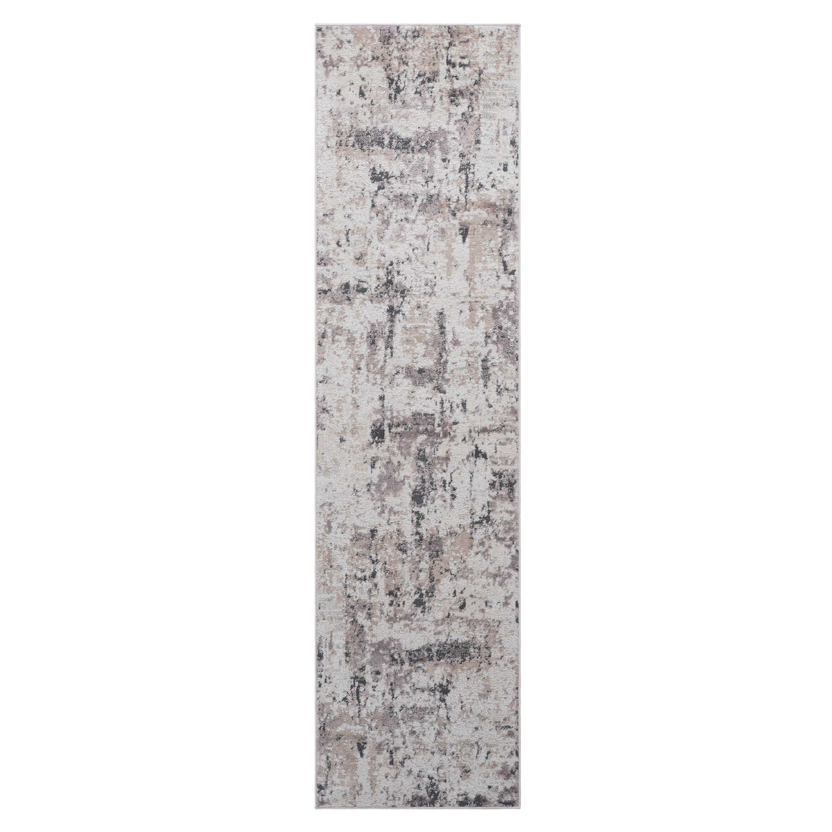 PAYAS Collection 2'x8' Cream & Brown Abstract Runner Rug - Stain-Resistant Polyester, Low Pile, Durable & Soft for Entryway, Hallway, Living Room, Kitchen, Turkey