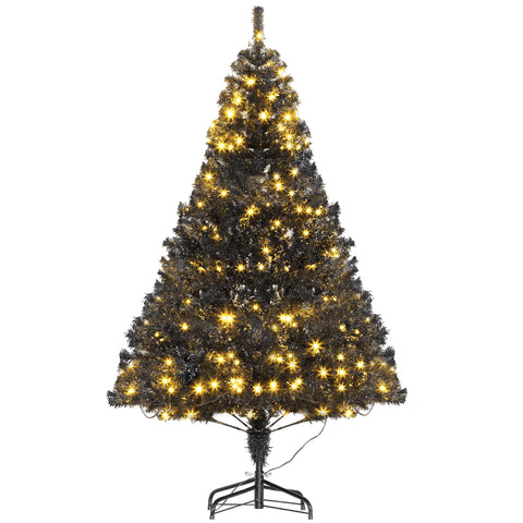 HOMCOM 6ft Black Douglas Fir Artificial Christmas Tree | 1000 Tips, 250 Warm White LED Lights | Realistic Plastic Branches, Sturdy Metal Base | Indoor Holiday Decor