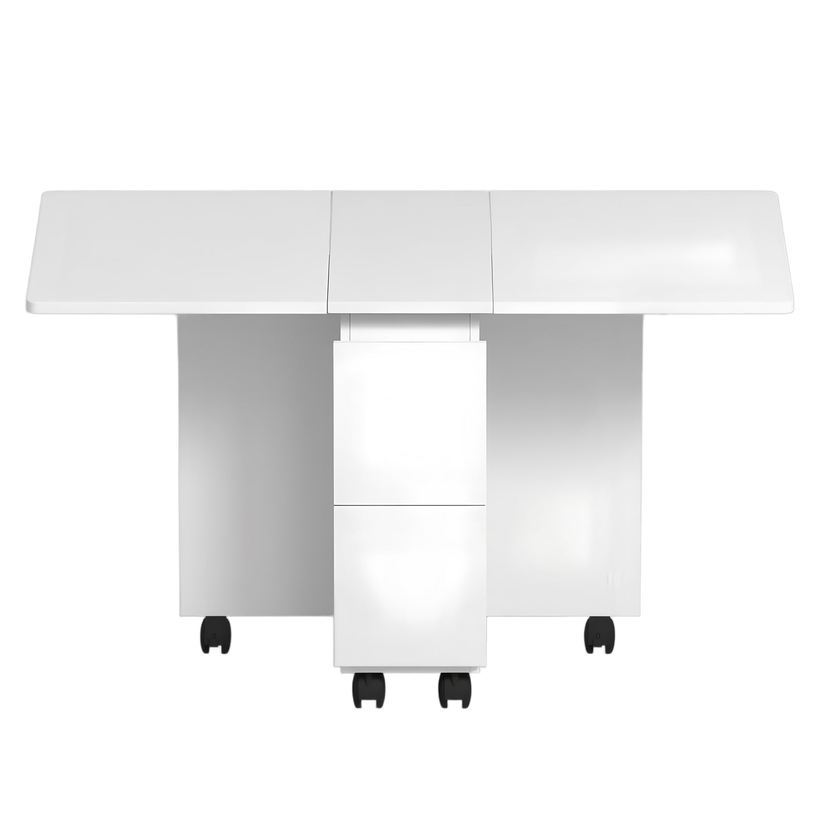 Space-Saving Folding Drop Leaf Dining Table Set for 4 with 4 Chairs, White MDF, 6 Wheels, Versatile for Kitchens & Small Spaces, Easy Clean & Assemble, 47.2"W