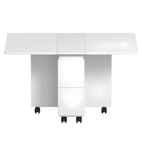 Space-Saving Folding Drop Leaf Dining Table Set for 4 with 4 Chairs, White MDF, 6 Wheels, Versatile for Kitchens & Small Spaces, Easy Clean & Assemble, 47.2"W