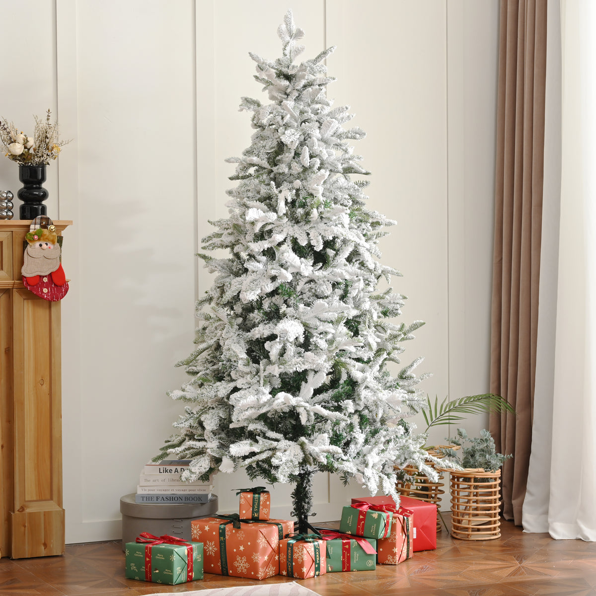 7FT Snow Flocked Christmas Tree | Lifelike PE/PVC Mixed Branches | Full & Lush Unlit Artificial Tree | White, 41" Wide | Easy Assembly Holiday Decor for Home, Party, Mall