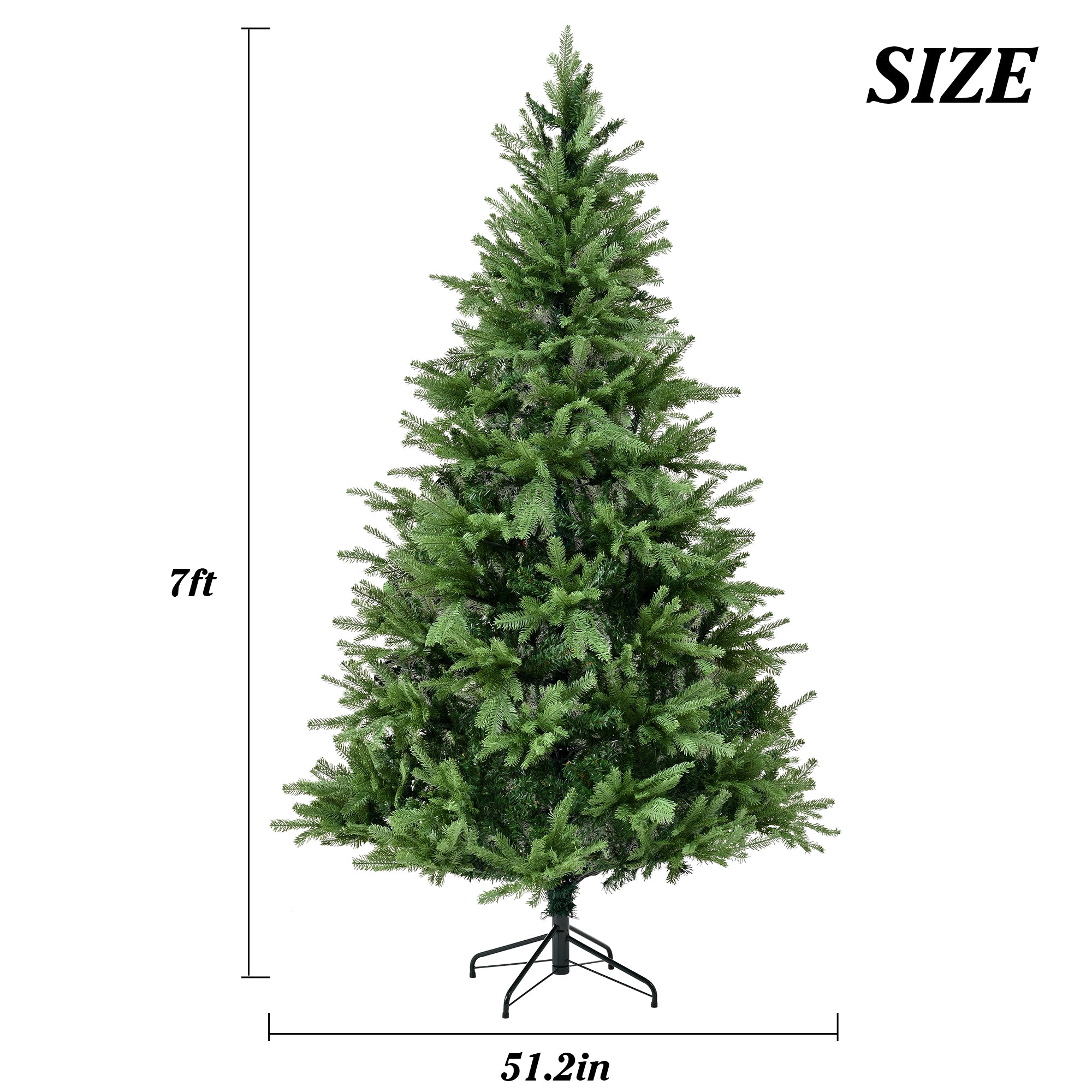 Premium 7FT Unlit Green Christmas Tree: Realistic PE PVC Mixed Branches, Hinged Design for Easy Setup, Dense Full Look, Durable Metal Base for Indoor Holiday Decor