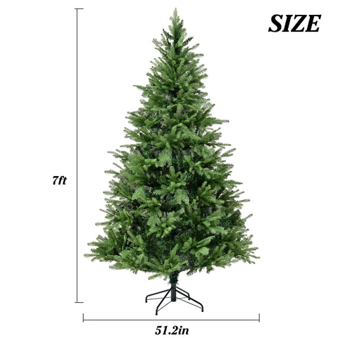 Premium 7FT Unlit Green Christmas Tree: Realistic PE PVC Mixed Branches, Hinged Design for Easy Setup, Dense Full Look, Durable Metal Base for Indoor Holiday Decor