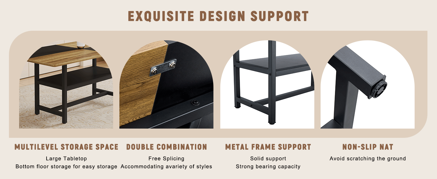 71" Wooden & Black Spliced Dining Table Set with Storage, Seats 6, Paired with Light Gray Linen-Cotton Chairs - Perfect for Kitchen, Dining Room, Home Gatherings