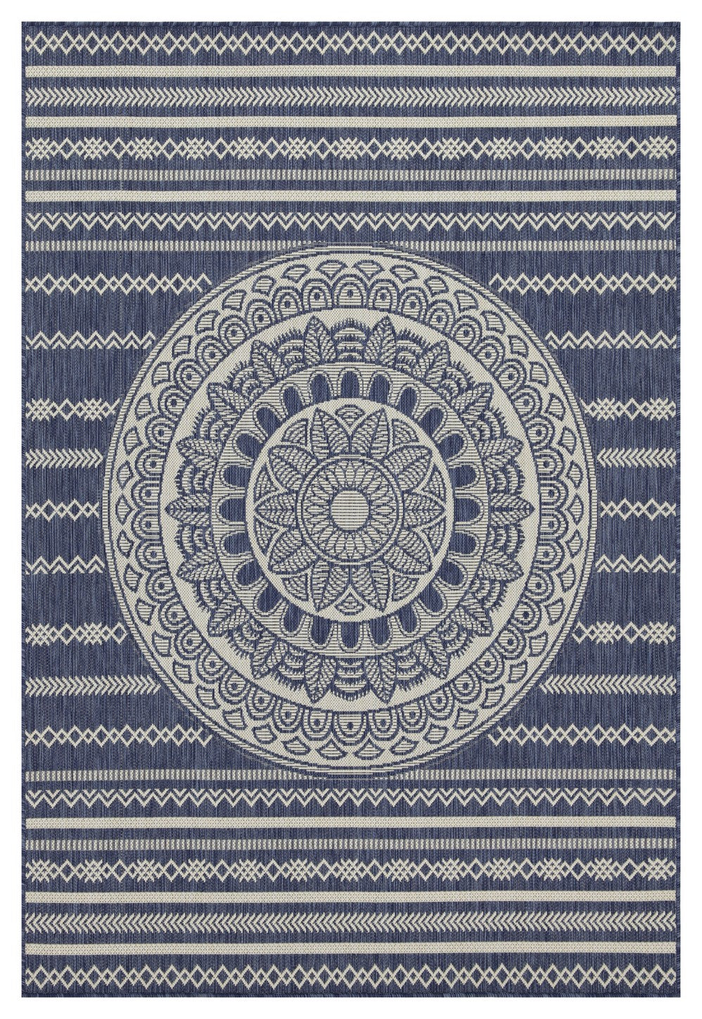 Sunshine GC_HAR2016 Blue 7'10" x 10'3" Indoor/Outdoor Area Rug - Durable Polypropylene, Stain-Resistant, Easy Clean, Flatweave, Turkey Made