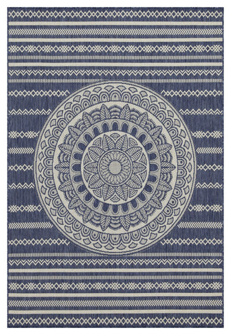 Sunshine GC_HAR2016 Blue 7'10" x 10'3" Indoor/Outdoor Area Rug - Durable Polypropylene, Stain-Resistant, Easy Clean, Flatweave, Turkey Made