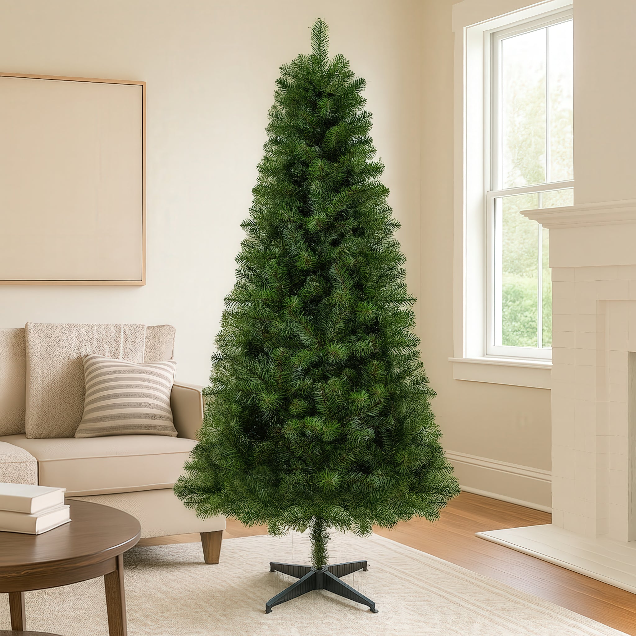6FT Hinged Unlit Artificial Christmas Tree - Full Green PVC Tree with 582 Realistic Tips &amp; Durable Plastic Stand, Perfect for Indoor Holiday Home &amp; Office Decor