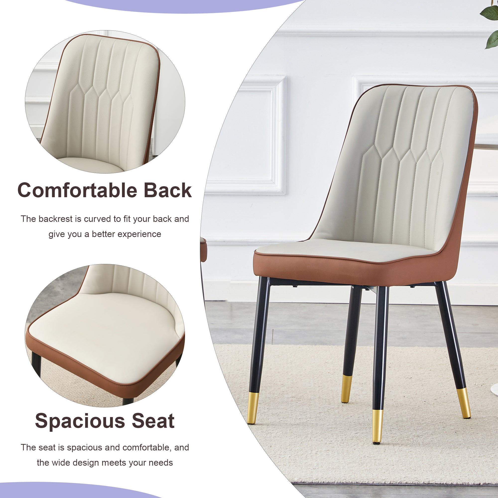 Modern Extendable Round Wood MDF Dining Table Set with 4 PU Cushioned Armless Chairs, Wood Brown, Seats 4, Perfect for Kitchen &amp; Dining Room Gatherings