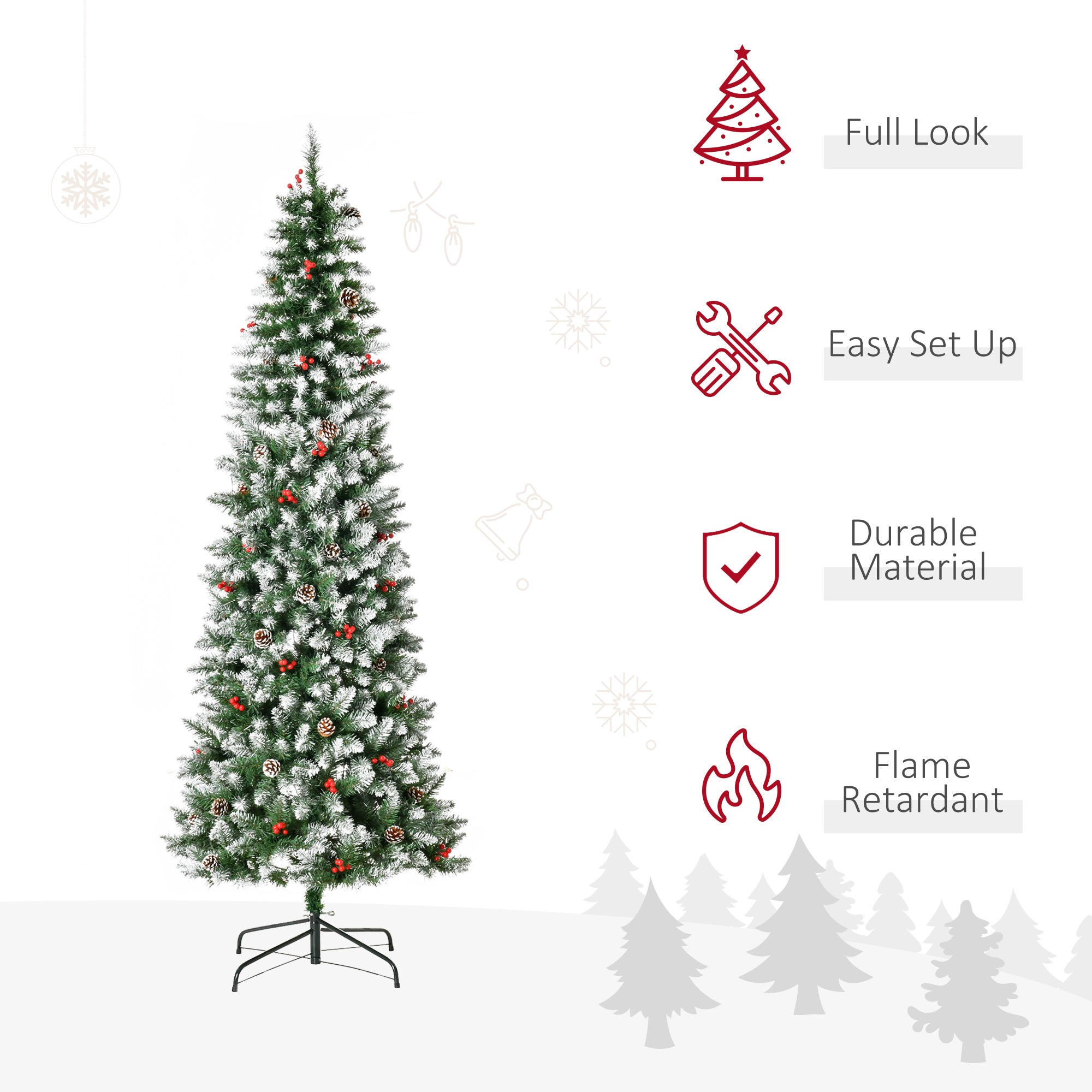 HOMCOM 9ft Snow-Dipped Artificial Christmas Tree | 460 LED Lights, 1298 Tips, Pine Cones &amp; Red Berries | Realistic PVC Branches for Festive Indoor Decor | Easy Assembly &amp; Storage