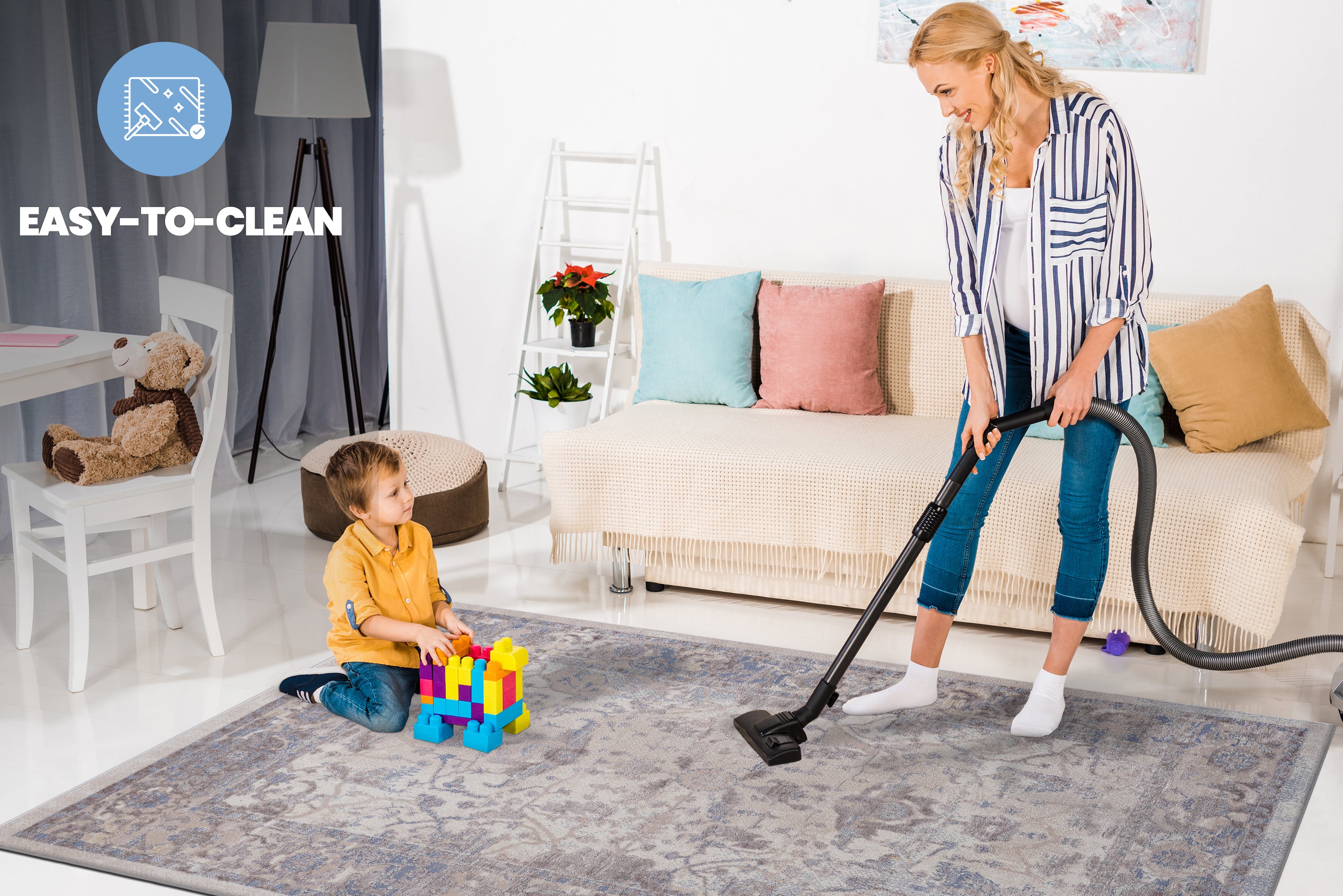 PAYAS Collection 5x7 Traditional Area Rug - Stain-Resistant, Non-Shedding Polyester in Brown/Beige - Durable &amp; Easy Care for Living Room, Bedroom, Entryway