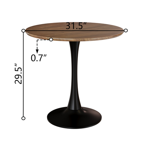 31.5" Walnut Tulip Dining Table Set for 2-4, Round MDF Kitchen Table with 2 Black PU Metal Leg Chairs - Modern Compact Dining Room Furniture, Easy Assembly