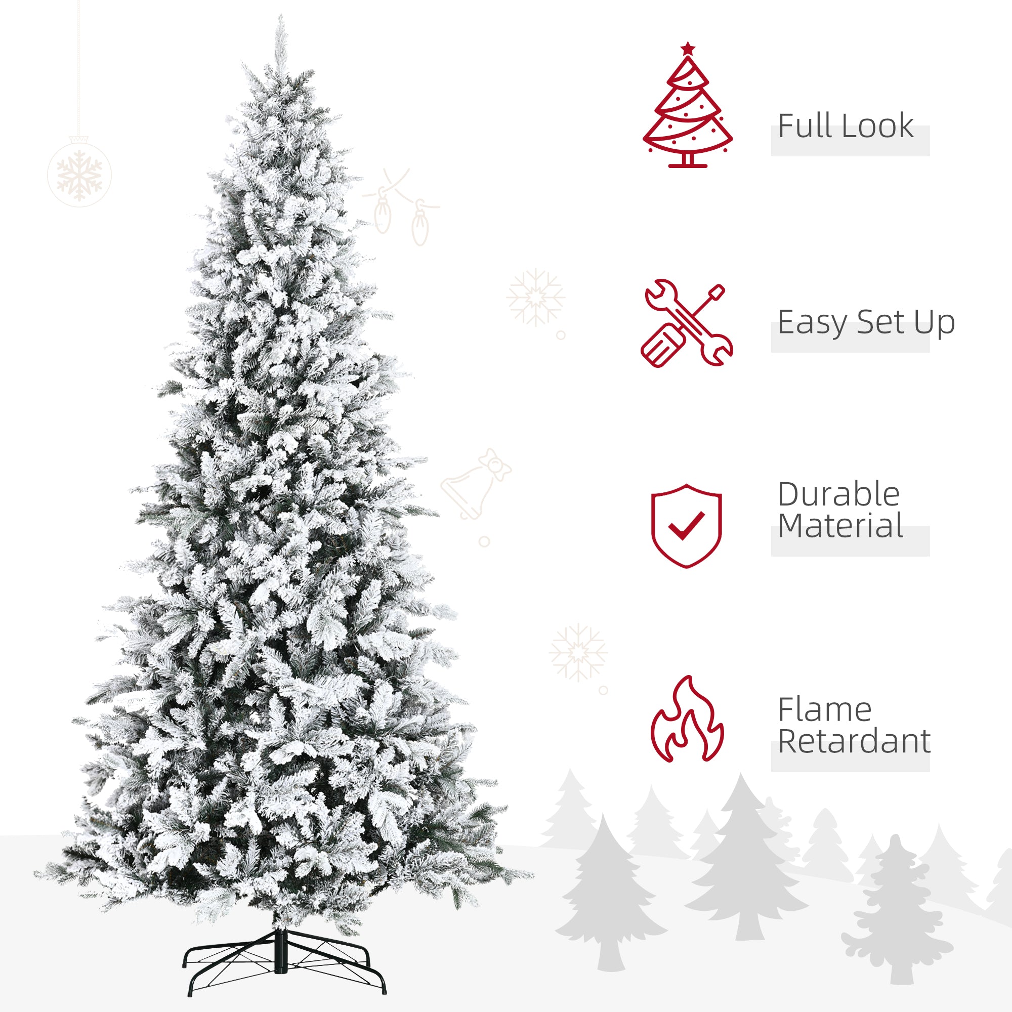HOMCOM 9ft Snow Flocked Pine Artificial Christmas Tree | 616 Realistic Cedar Branches, Auto Open, Flame Retardant | Green | Home Holiday Decor, Living Room, Indoor Use