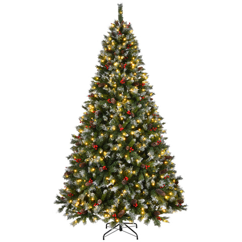 7.5ft Pre-Lit Pre-Decorated Frosted Pine Christmas Tree | 1368 Tips, Pine Cones, Berries | Lush PVC | Easy Setup | Indoor Home Office Holiday Party Decor
