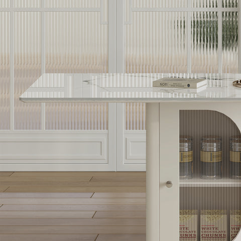 63" Modern Dining Table Set for 4-6, White Velvet Chairs, Burnt Stone Top, Gold Solid Wood Base, Storage Cabinet, Kitchen & Apartment Furniture