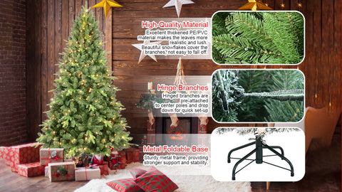 5FT Pre-Lit Christmas Tree | 300 Warm White UL Lights | 967 Realistic PE+PVC Tips | Hinged Branches, Metal Stand | Classic Green Full Holiday Decor for Home &amp; Indoor Spaces