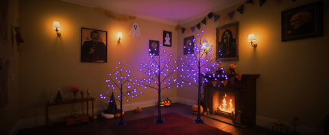 4-6FT Halloween Spooky Tree with 216 Purple LED Lights, Lighted Black Artificial Tree for Indoor Haunted House Decor, Durable Vinyl, Steady Glow