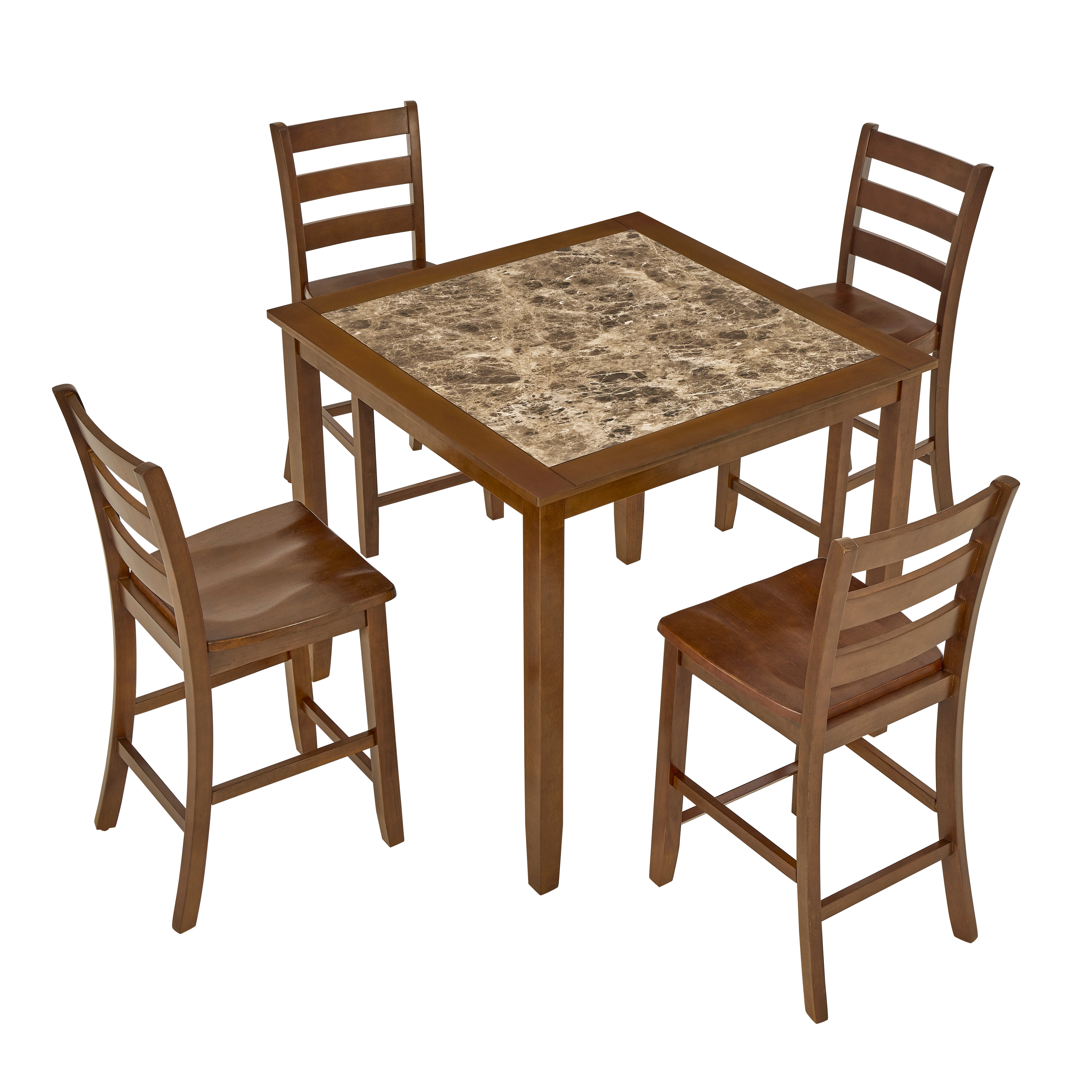 Retro Brown 5-Piece Dining Table Set with 4 Ergonomic Chairs, Space-Saving Design for Kitchen & Living Room, MDF & Rubber Wood, Easy Assembly