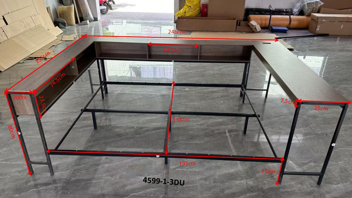 Corner Bed Frame Full Size with Bookcase and 2 Underbed Storage Drawers, Modern Full Bed with LED Light and Charging Station, Modern Daybed Reversible Left or Right, Grey