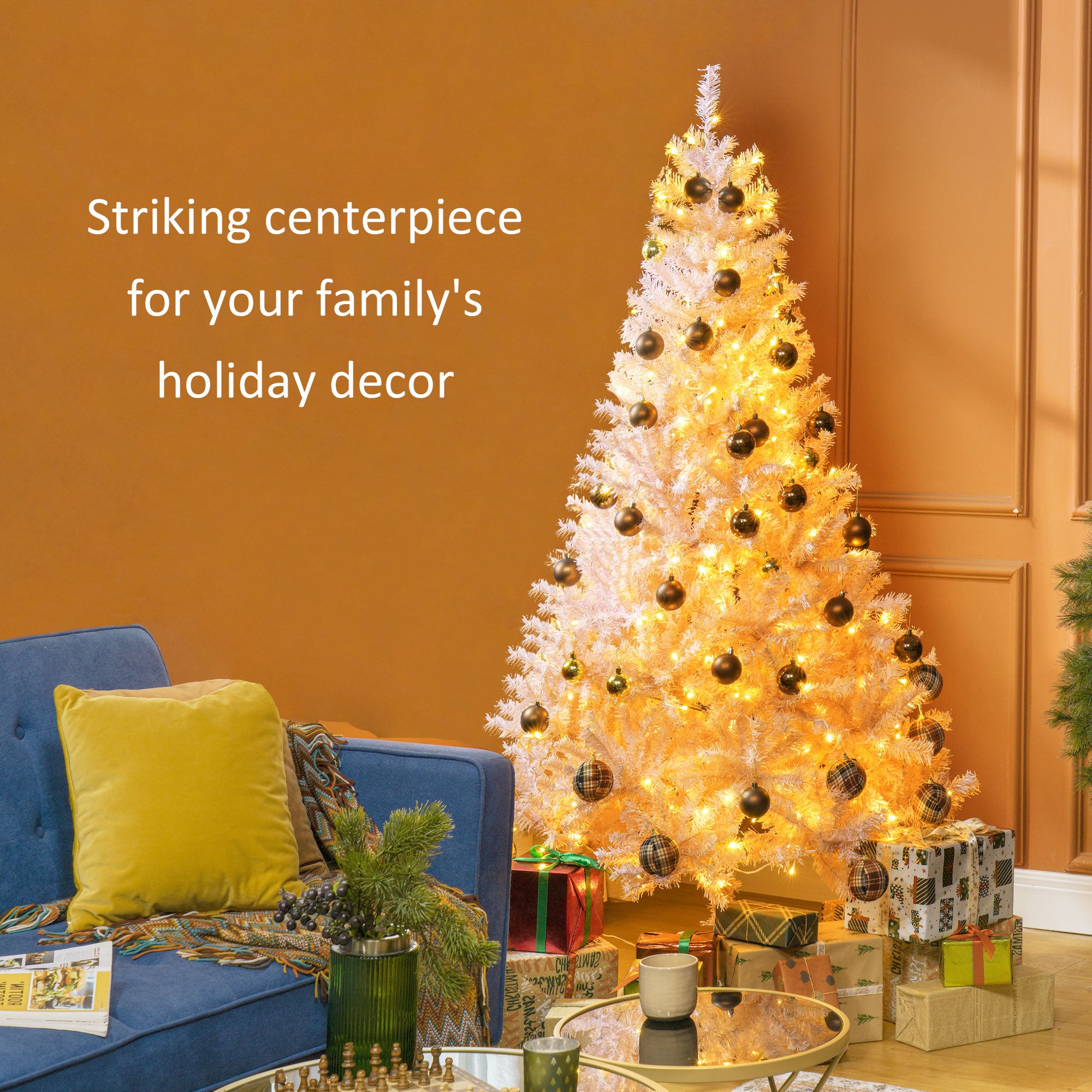 HOMCOM 6ft Pink Douglas Fir Artificial Christmas Tree: 1000 Tips, 250 Warm White LEDs, Realistic Branches, Metal Base - Perfect for Festive Holiday Home Decor