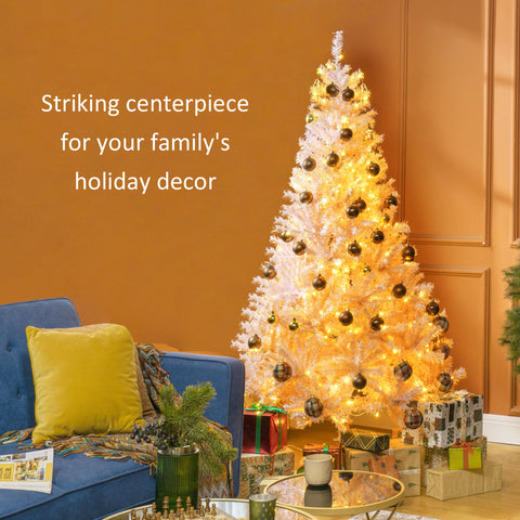 HOMCOM 6ft Pink Douglas Fir Artificial Christmas Tree: 1000 Tips, 250 Warm White LEDs, Realistic Branches, Metal Base - Perfect for Festive Holiday Home Decor