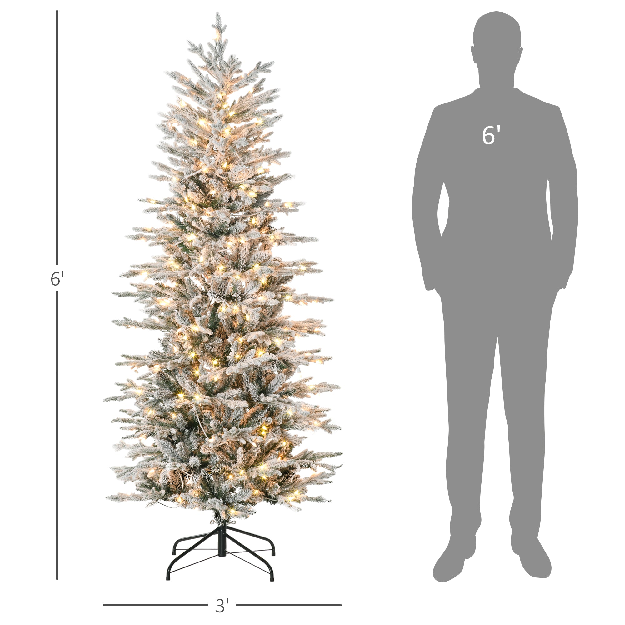 HOMCOM 6ft Snow Flocked Artificial Christmas Tree: 636 Branches, 250 Warm White Lights, Auto-Open Design for Easy Setup & Storage - Perfect Holiday Décor for Home, Living Room