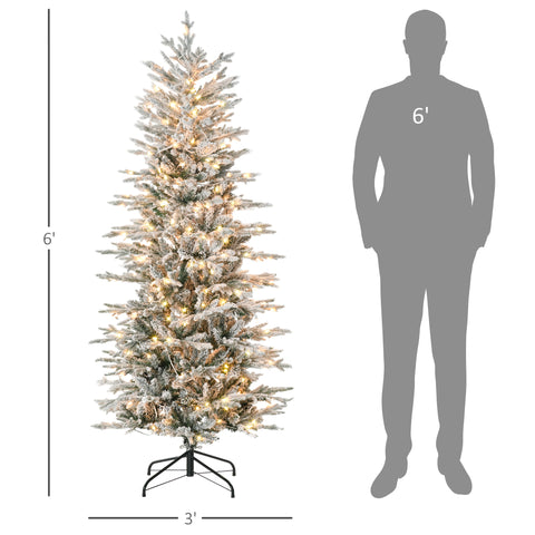 HOMCOM 6ft Snow Flocked Artificial Christmas Tree: 636 Branches, 250 Warm White Lights, Auto-Open Design for Easy Setup & Storage - Perfect Holiday Décor for Home, Living Room