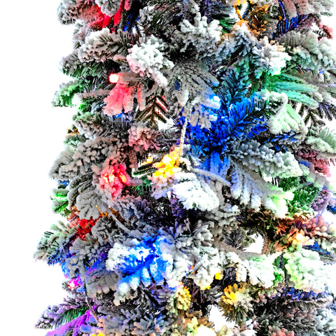 5-Set Pre-Lit Pencil Christmas Trees: 8ft, 6ft, 4ft Slim Artificial Trees w/ Snow Flocking, 350 LED Lights, 11 Modes, Realistic PVC, Indoor Holiday Decor