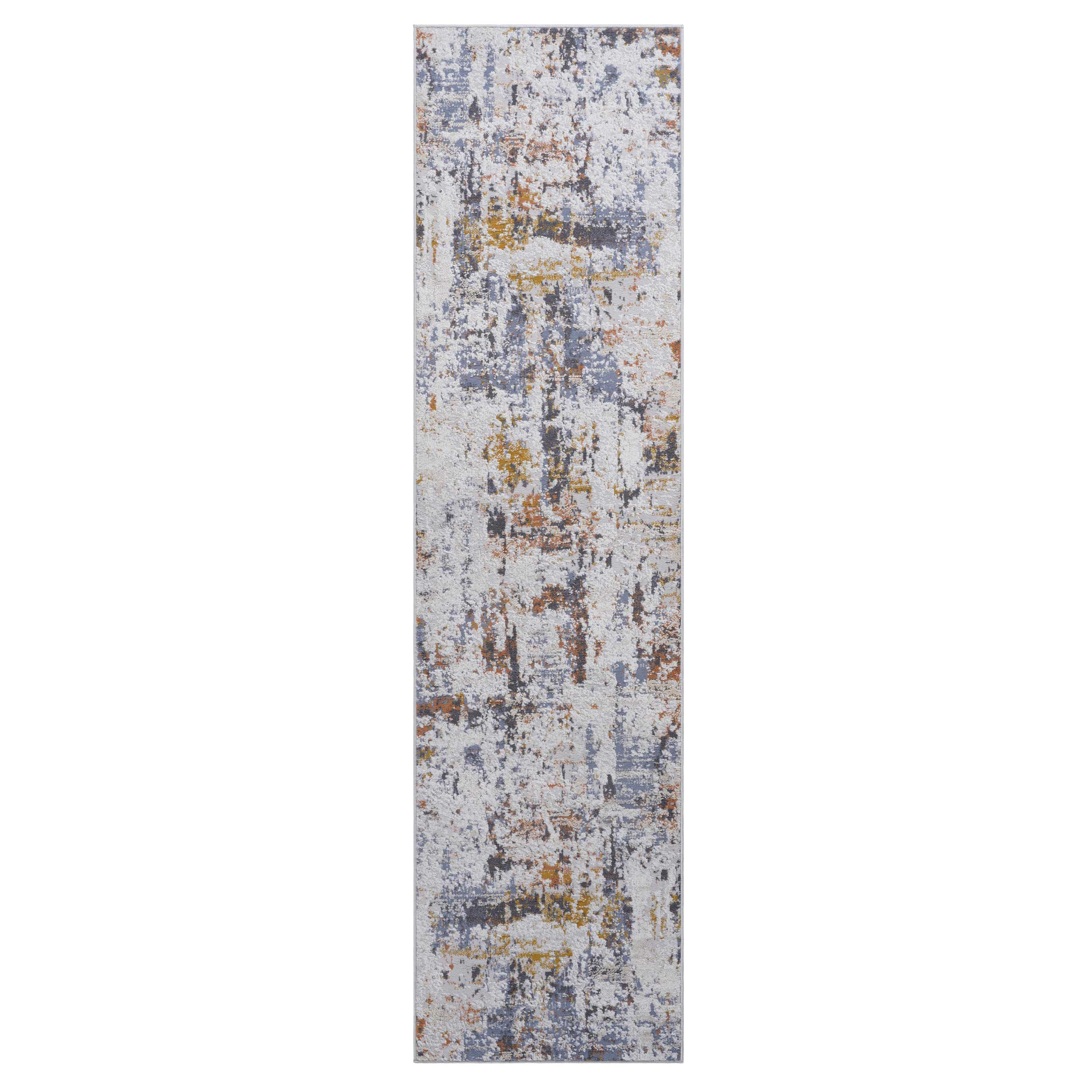 PAYAS Collection 2'x8' Ivory &amp; Navy Abstract Runner Rug - Stain-Resistant, Non-Shedding Polyester for Living Room, Bedroom, Entryway, Kitchen. Durable, Easy Care, Medium Pile (0.28"). Turkish Made.