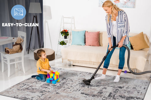 PAYAS Collection 2'x8' Cream & Brown Abstract Runner Rug - Stain-Resistant Polyester, Low Pile, Durable & Soft for Entryway, Hallway, Living Room, Kitchen, Turkey