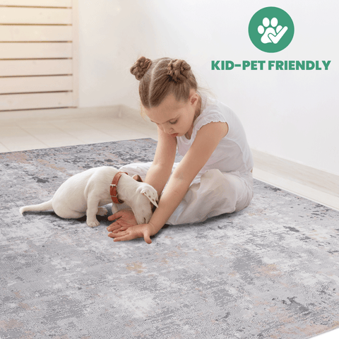 MARFI Collection 6'x9' Grey Multi Abstract Area Rug - Stain Resistant Polyester, Durable & Kid/Pet Friendly, Medium Pile for Living Room, Bedroom, Office, Turkish Made