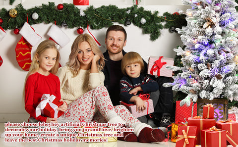 4FT Flocked Christmas Tree with Multicolour LED Lights, 396 Tips, Glitter Base &amp; Pine Cones - Easy Assembly Home &amp; Party Holiday Decor, White/Green PVC &amp; PE Tree