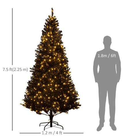 HOMCOM 7.5' Black Douglas Fir Artificial Christmas Tree | 500 Warm White LED Lights | 1346 Realistic Tips | Hinged Branches | Metal Base | Holiday Decor for Home &amp; Indoor Use