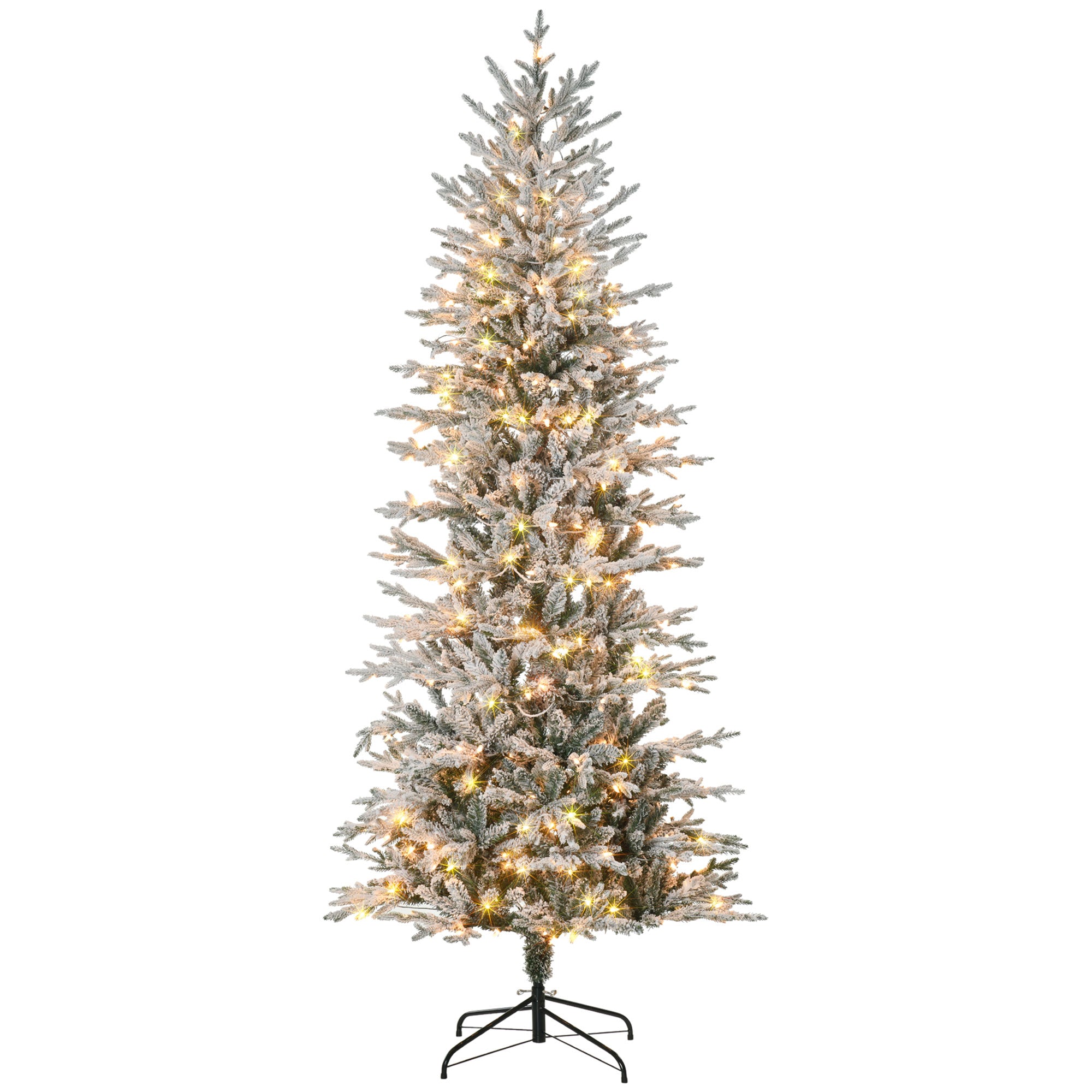 HOMCOM 7.5ft Snow Flocked Artificial Christmas Tree | 850 Branches, 350 Warm White Lights | Auto-Open, Easy Assembly Holiday Decor for Home & Indoor Use