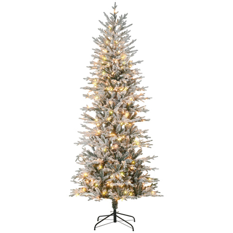 HOMCOM 7.5ft Snow Flocked Artificial Christmas Tree | 850 Branches, 350 Warm White Lights | Auto-Open, Easy Assembly Holiday Decor for Home & Indoor Use