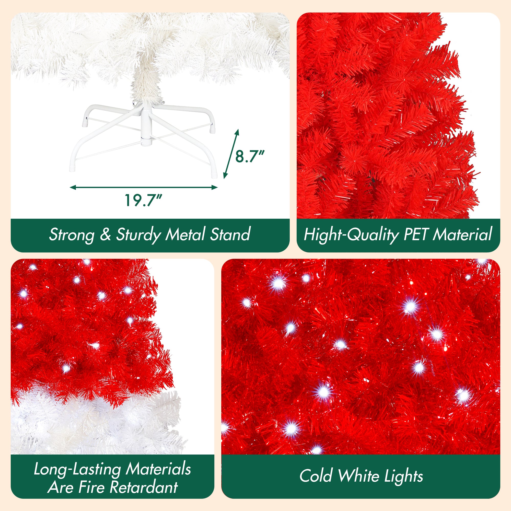 6FT Whimsical Santa Hat Christmas Tree | 1050 PET Tips | Pre-Lit 300 Cold White LEDs | Red & White | Indoor Holiday Decor