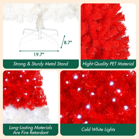 6FT Whimsical Santa Hat Christmas Tree | 1050 PET Tips | Pre-Lit 300 Cold White LEDs | Red & White | Indoor Holiday Decor