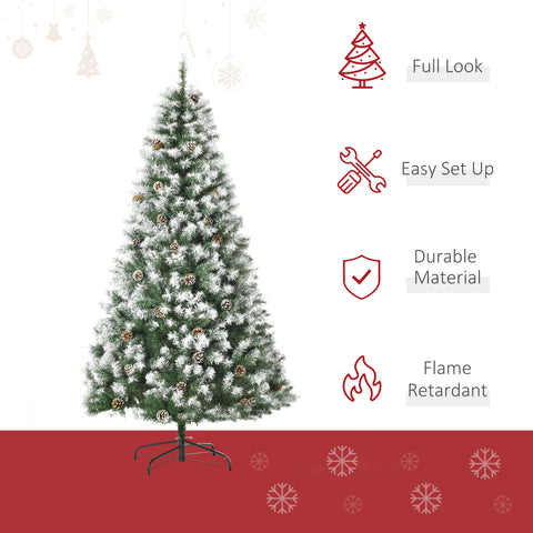 HOMCOM 6ft Snow-Dusted Fir Christmas Tree | Realistic PVC Branches, 800 Tips, 61 Pine Cones | Full, Flocked Holiday Decor for Home, Living Room, Indoor Use | Easy Setup &amp; Storage