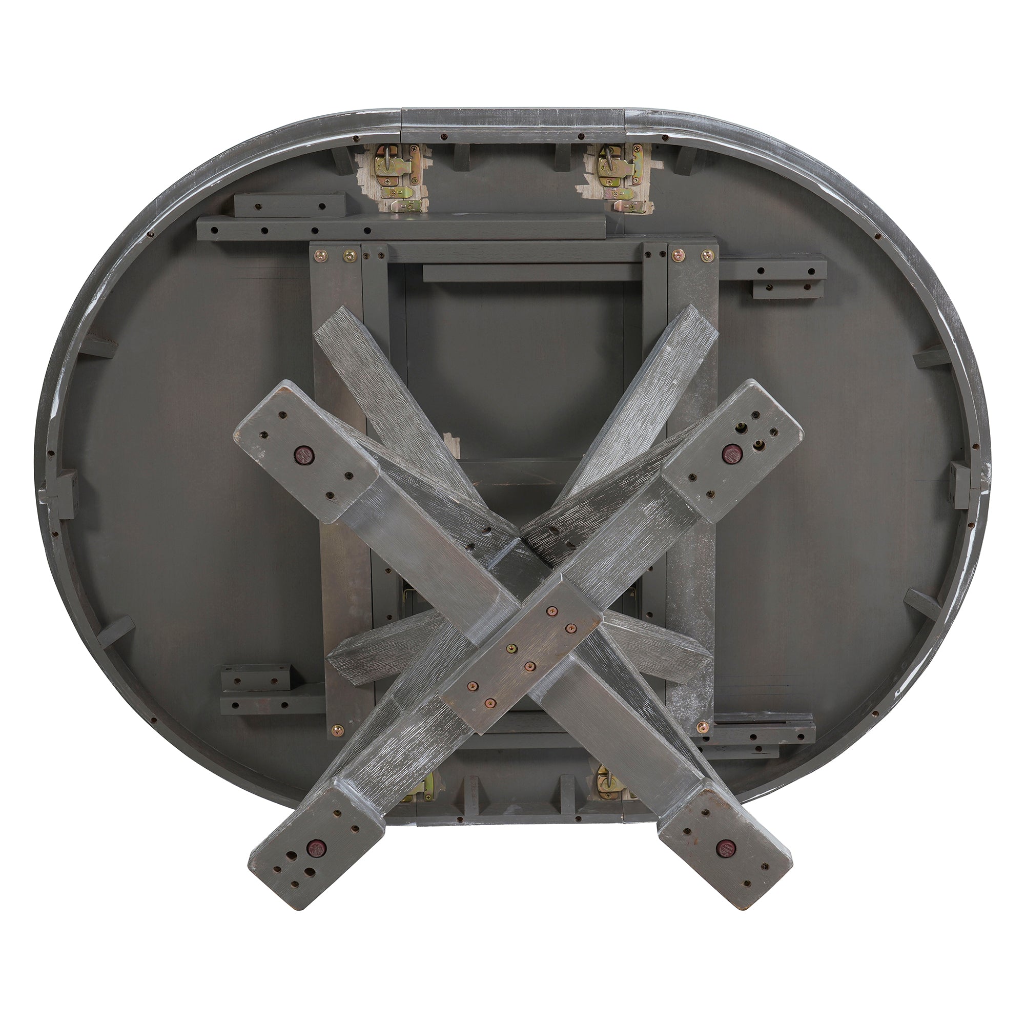 TREXM 5-Piece Extendable Round Dining Table Set for 4 - Vintage Grey Rubberwood & Linen Upholstered Chairs - 42"-54" Oval/Round Table for Kitchen, Dining Room, Living Room